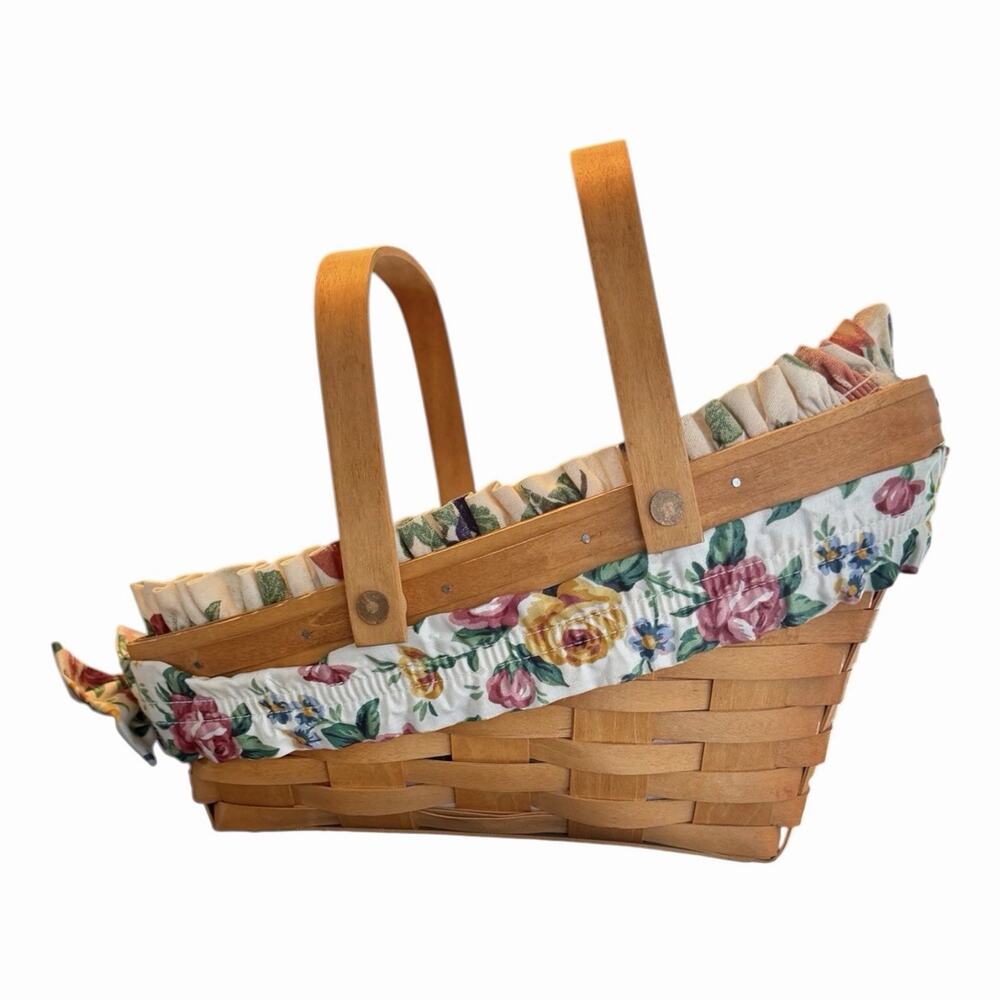 Vintage Longaberger Vegetable Basket Plastic Liner W/Handles Fabric Fruit Liner